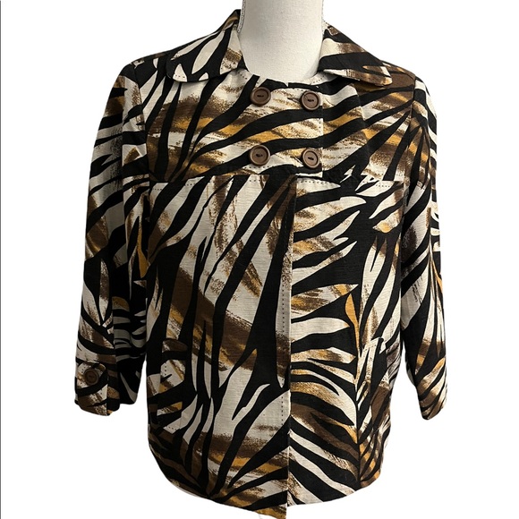 Scott Taylor Silk Textured Zebra Print Button Cape Jacket - Picture 1 of 10
